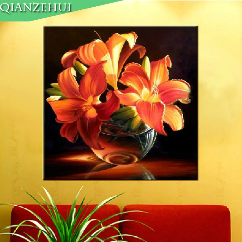 Стразы сделай сам Пластиковые алмазная вышивка золотыми лилиями круглые стразы