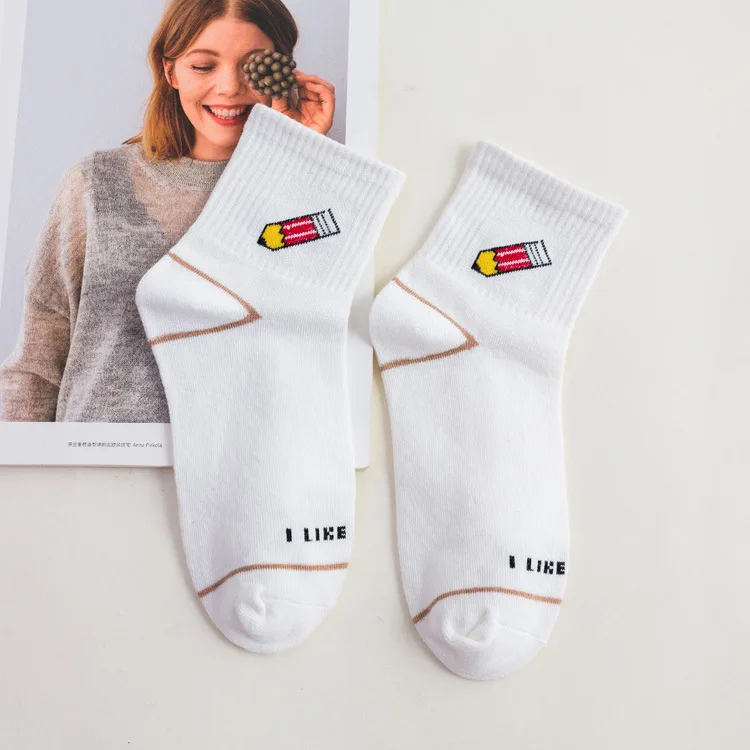 Jeseca Cartoon Animal Cute Short Socks for Women Harajuku Vintage Streetwear Ankle Sox Cotton Soft Japanese Kawaii Students Sock - Цвет: pencil