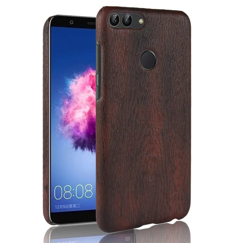 

SuliCase Leather Case for Huawei P Smart Wood Grain Hard Case Cover for Huawei P Smart PSmart Enjoy 7S Hard PC Frame Cover