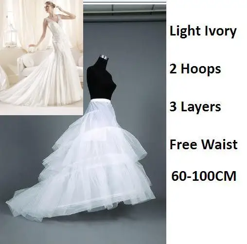 

Supernova Sale Light Ivory Plus Size Long Bridal Wedding Accessories 2 Hoop 3 Layers Tulle Train Petticoat Underskirt
