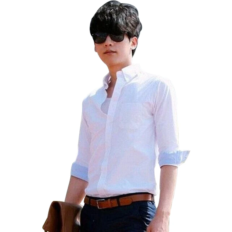 2014 Men Jeans Shirt Slim Brand Fashion Stylish Dress Mens Half Sleeve Shirts Patchwork Gentleman Cardigans 3Colors AX7 | Мужская одежда