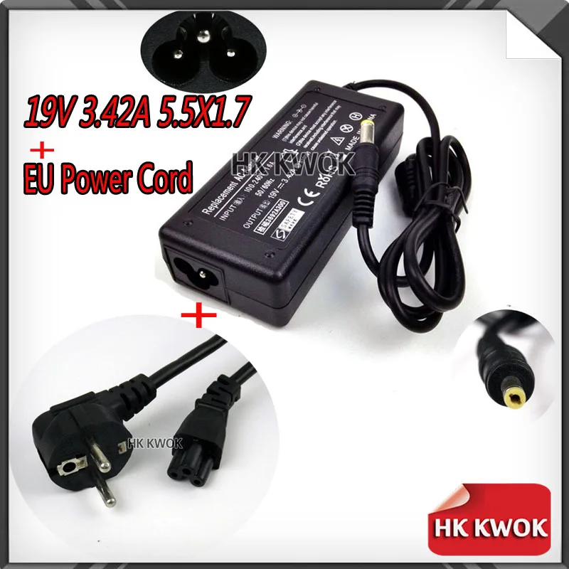 Источник питания для 19V 3.42A 5 5x1 7mm AC адаптер Зарядное устройство ноутбука + ЕС шнур