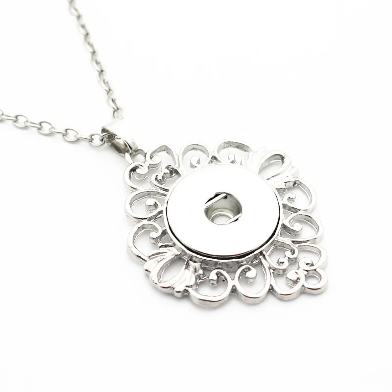 

Hot Sale 6pcs/lot High Quality Siver Hollow Out Replaceable Snap Necklace Fit 18mm Snap Buttons Pendant Necklace DIY Jewelry