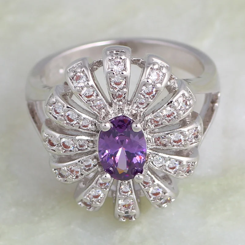 Свадебные аксессуары серебряный цвет фиолетовый кристалл CZ кольца для женщин