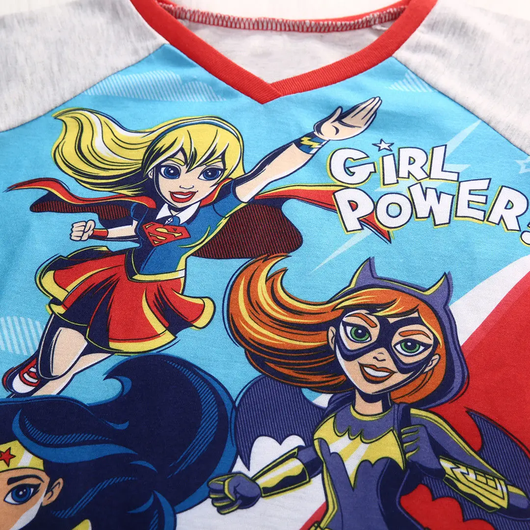 Топы с короткими рукавами для девочек от 5 до 14 лет супергерой милое Хлопковое