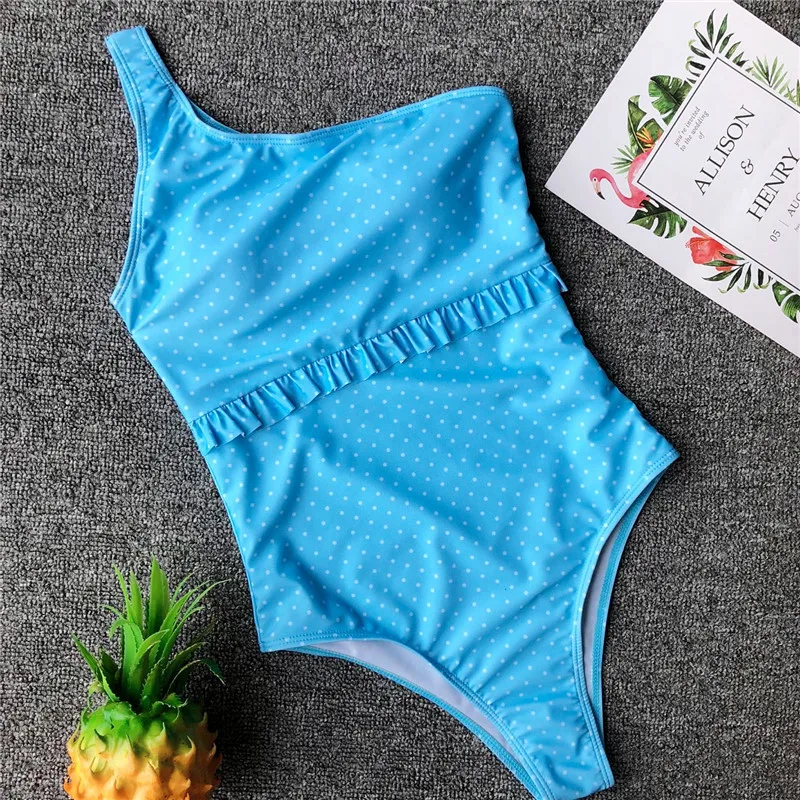 Бразильский купальник на одно плечо женский монокини в горошек винтажный