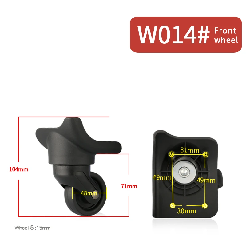W014(2 Wheels)Front Сменные багажные колеса, аксессуары для чемоданов, ремонт, ручная 360 Спиннер, ролики, части тележки, шкив для багажа, модные колеса - Цвет: W014(2 Wheels)Front