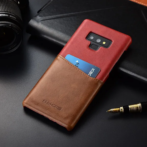 coffee red Чехол для samsung Galaxy Note 9 KEZiHOME, два цвета, натуральная кожа, твердая задняя крышка для samsung Note9, с карманом для карт - Цвет: coffee red