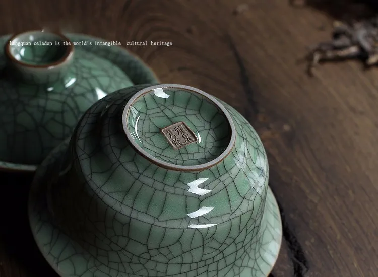 [GRANDNESS] Longquan Celadon фарфоровые Gaiwan КИТАЙСКИЕ чашки кракле глазури чайная посуда 150 мл