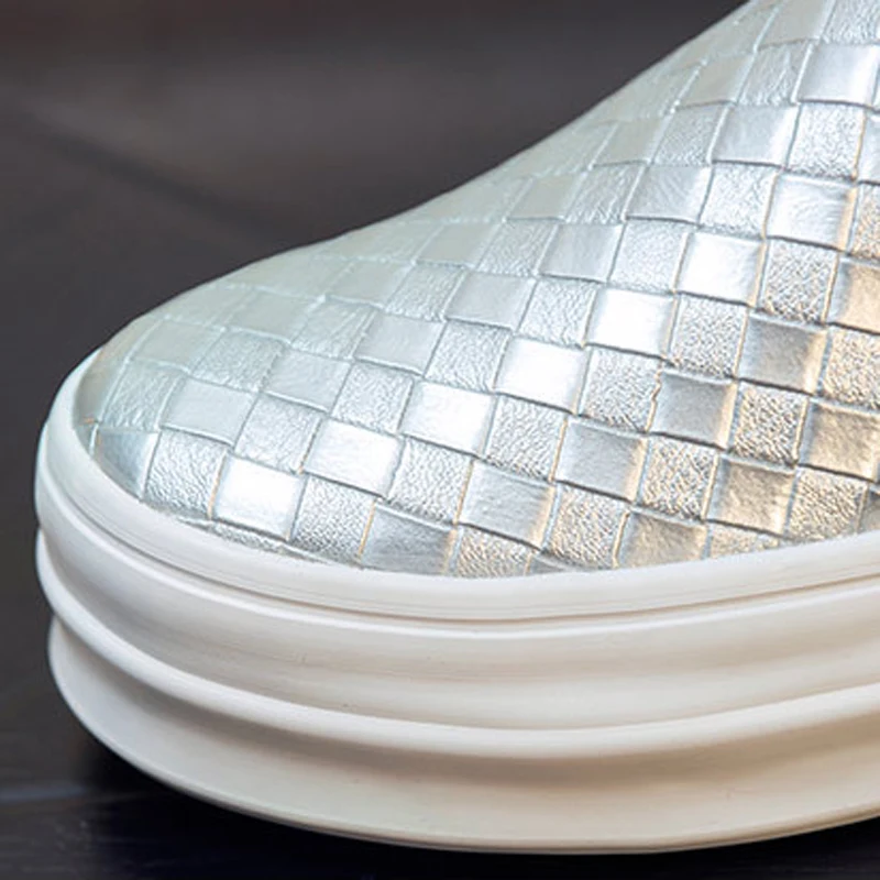HEE GRAND Platform Loafers Silver Shoes Woman Weave Creepers Slip On Flats Casual Round Toe Women Autumn 3 Colors XWC566 | Обувь