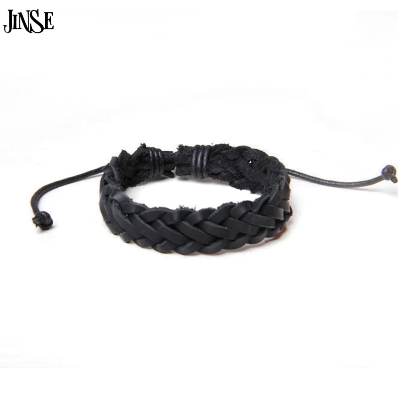 JINSE ювелирные изделия из коровьей кожи с верхним слоем плетеные черные кожаные
