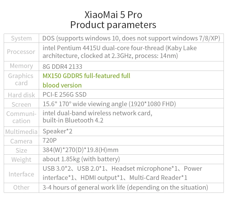 Ноутбук MaiBenBen XiaoMai 5 Pro для бизнеса Intel 4415U+ MX150, графическая карта/8 ГБ ОЗУ/256 ГБ SSD+ 1 ТБ HDD/15," ADS