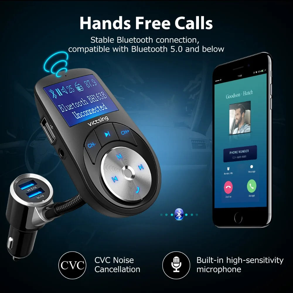 Беспроводной автомобильный комплект Bluetooth VicTsing fm-передатчик аудиоадаптер