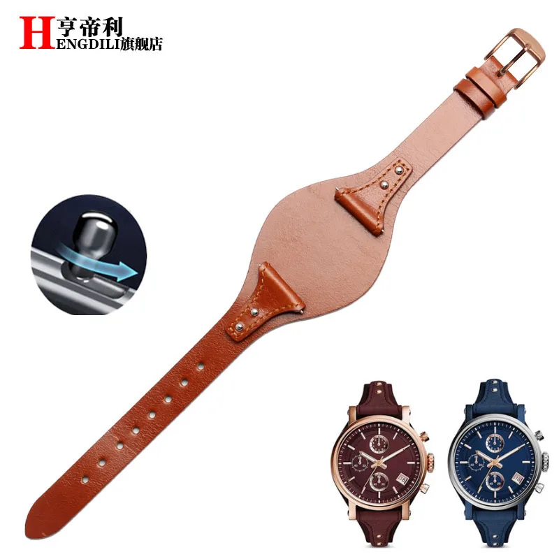brown-RG buckle Первый слой телячьей кожи ремешок для Fossil ES3616 ES3838 ES4114 Женская Серия 18 мм Натуральная кожа ремешок для часов Quick release - Цвет ремешка: brown-RG buckle