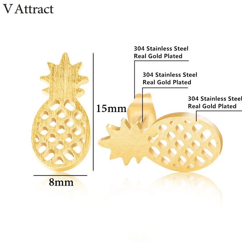 Женские серьги гвоздики из нержавеющей стали с V образным вырезом|pineapple stud earrings|stud