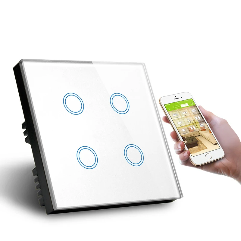 White WIFI Switch ASEER, дропшиппинг, стандарт Великобритании, wifi, смарт-коммутатор 4 комплекта, Alexa, голосовое управление, настенный Wifi переключатель 1000 Вт, белая кристальная стеклянная панель 220 В - Цвет: White WIFI Switch