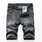 Летние повседневные шорты Для мужчин; короткие брюки; модная потертые прямые тонкие джинсовые шорты мужские черные Рваные джинсовые шорты по колено