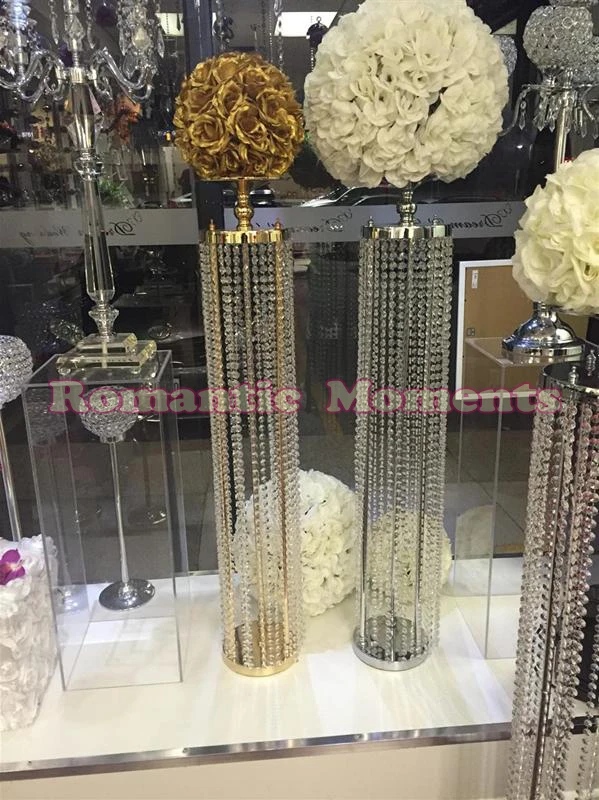 

120cm Tall Gold or Silver Wedding Crystal Pillar Flower Stand Wedding Centerpieces Aisle Road Leads