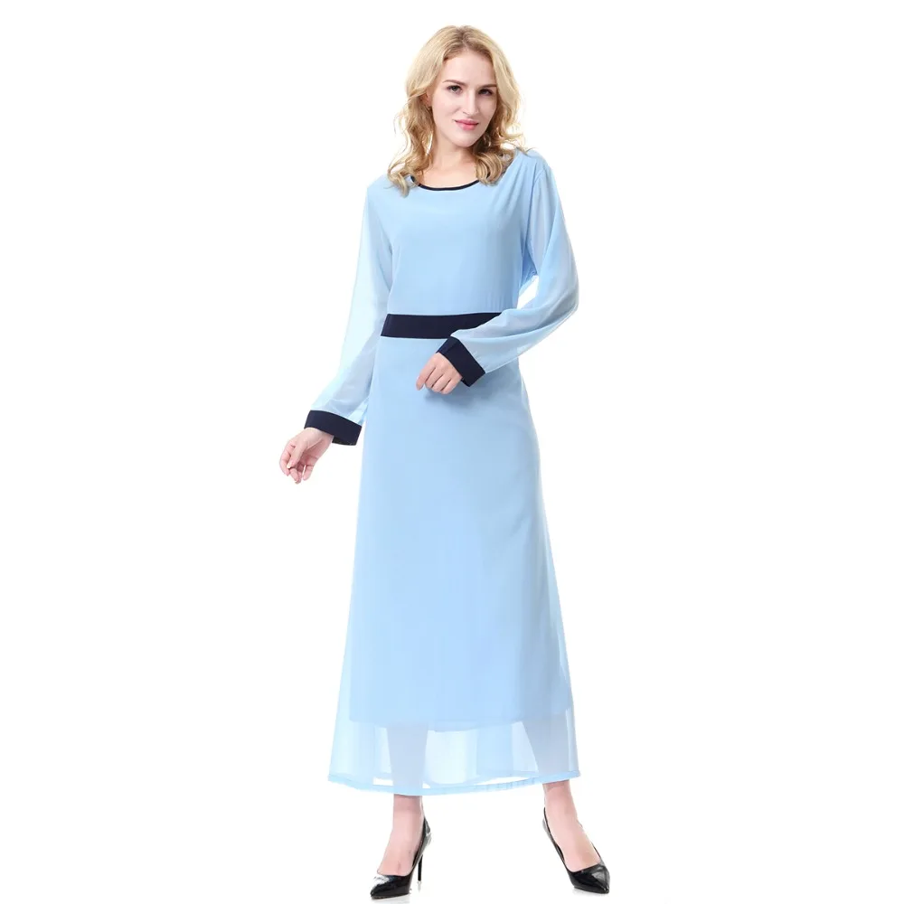 2019 Для женщин шифон шеи экипажа с контрастным одеяние мусульманской арабский