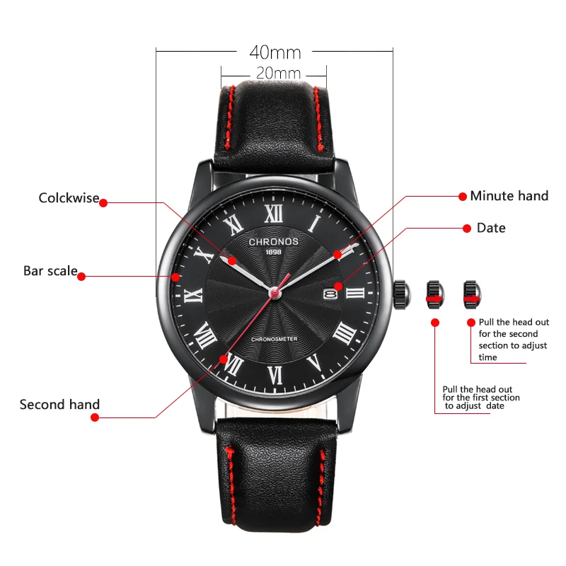 Топ бренд класса люкс CHRONOS мужские часы кварцевые часы мужские часы Дата водонепроницаемые наручные часы мужские s Relogio Masculino Orologio