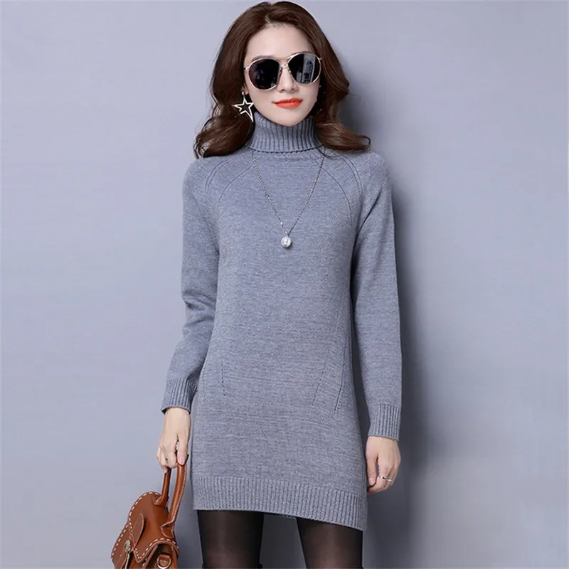 Женское платье с высоким воротом Повседневное трикотажное платье-свитер