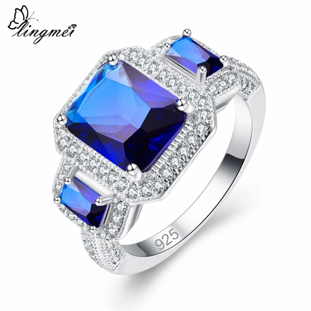 lingmei New Arrival Big Multi Royal Blue Purple White CZ Silver ColorSize 6-9 Fashion Elegent Women Jewelry Wholesale | Украшения и