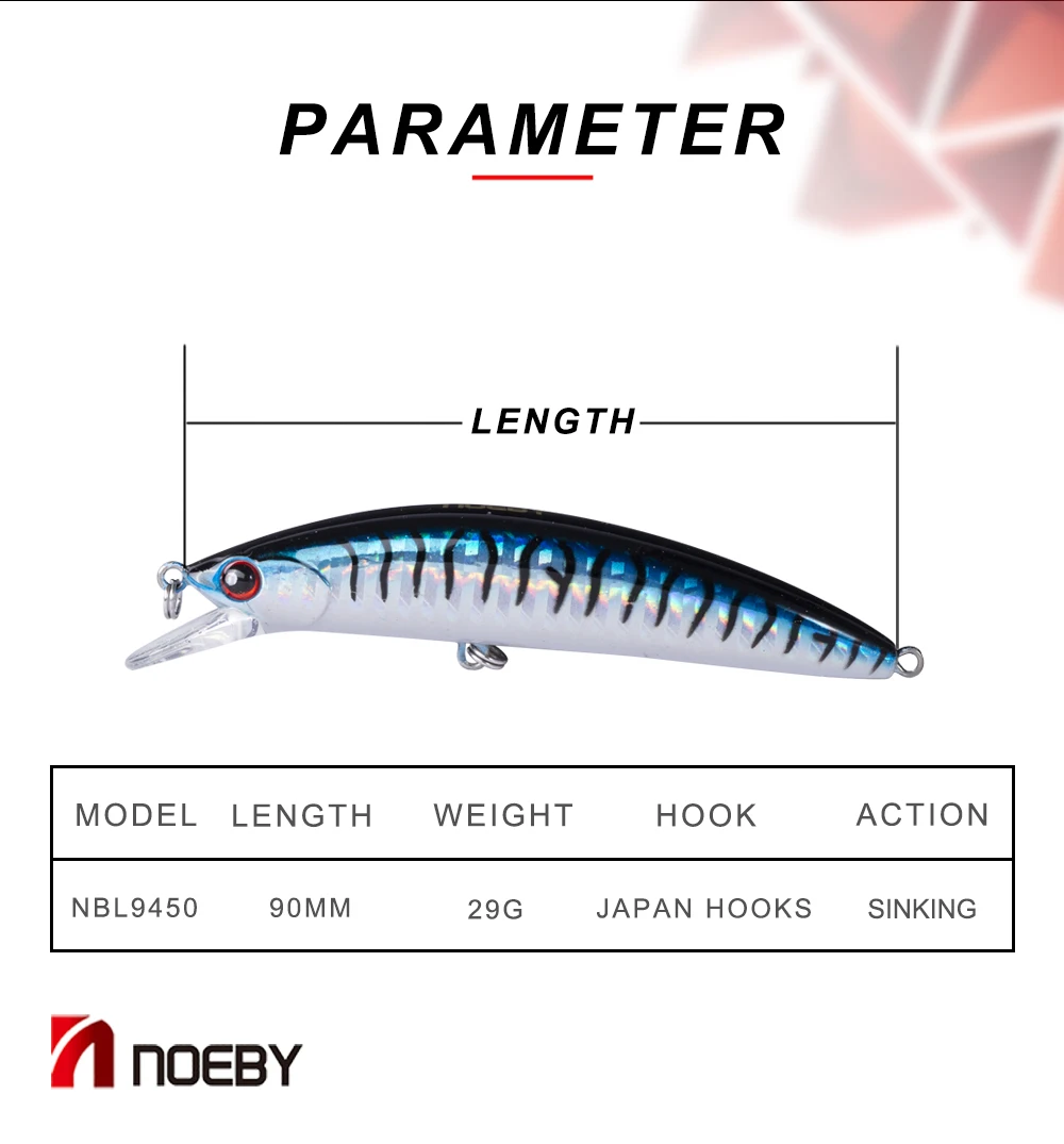 NOEBY тонущий гольян блесна ABS 90 мм/29 г окуня Щука Walleye форель пластик рыболовный воблер, твердая наживки плавающие наживки искусственная приманка море