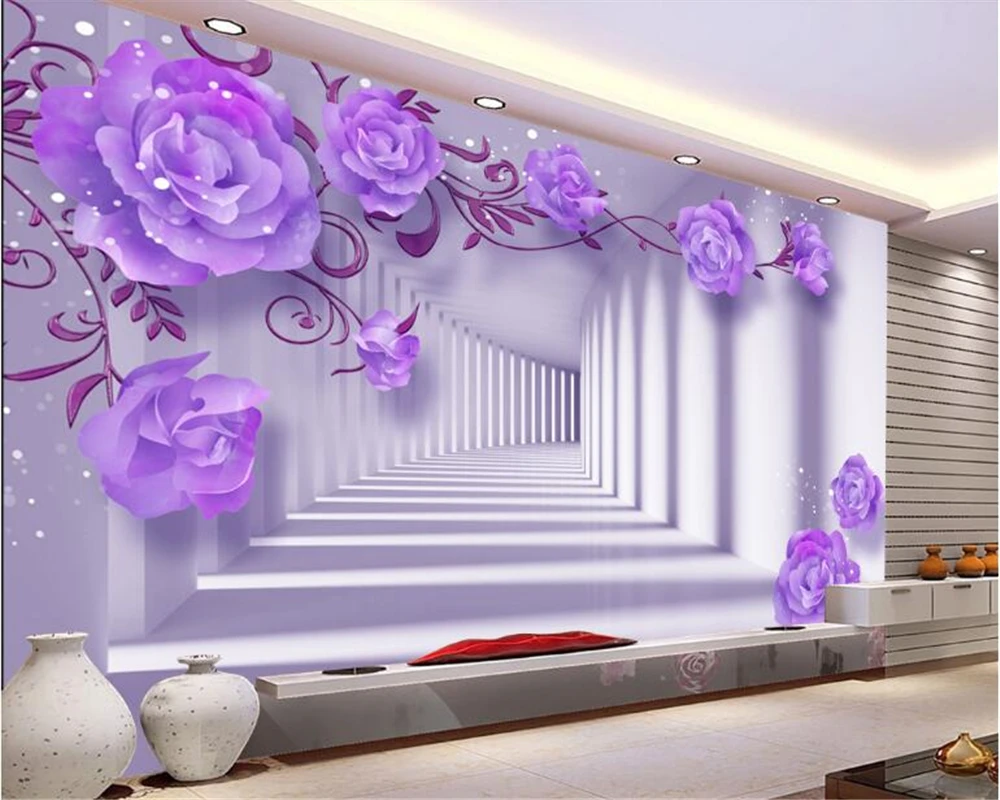 

beibehang Custom character three-dimensional interior wallpaper purple elegant rose background wallpaper for walls 3 d behang
