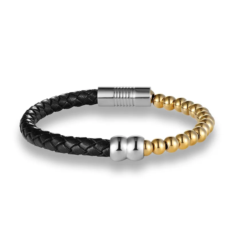 Браслет MKENDN из натуральных бусин на нитке с кожаным браслетом лавового камня для