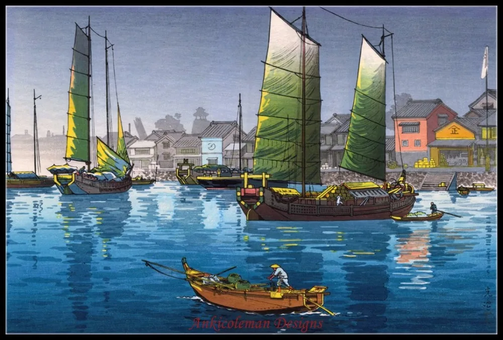 

Needlework for Embroidery DIY DMC Quality Unprinted on fabric - Counted Cross Stitch Kits 14 ct Oil painting - Akashi Harbour