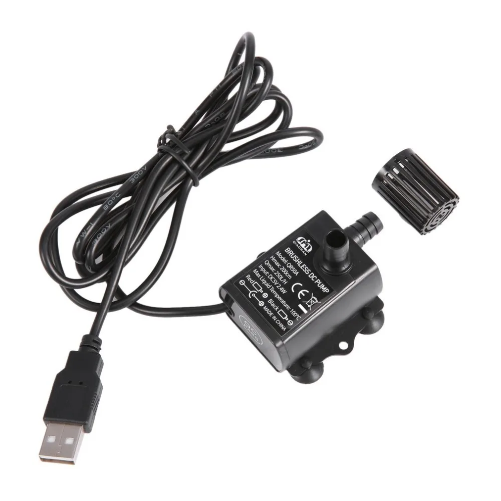 Ультра-тихий USB мини Бесщеточный DC подводный водяной насос фонтан аквариумный циркулирующий DC5V 2,4 Вт/4,8 Вт 250л/ч Лифт 2 м