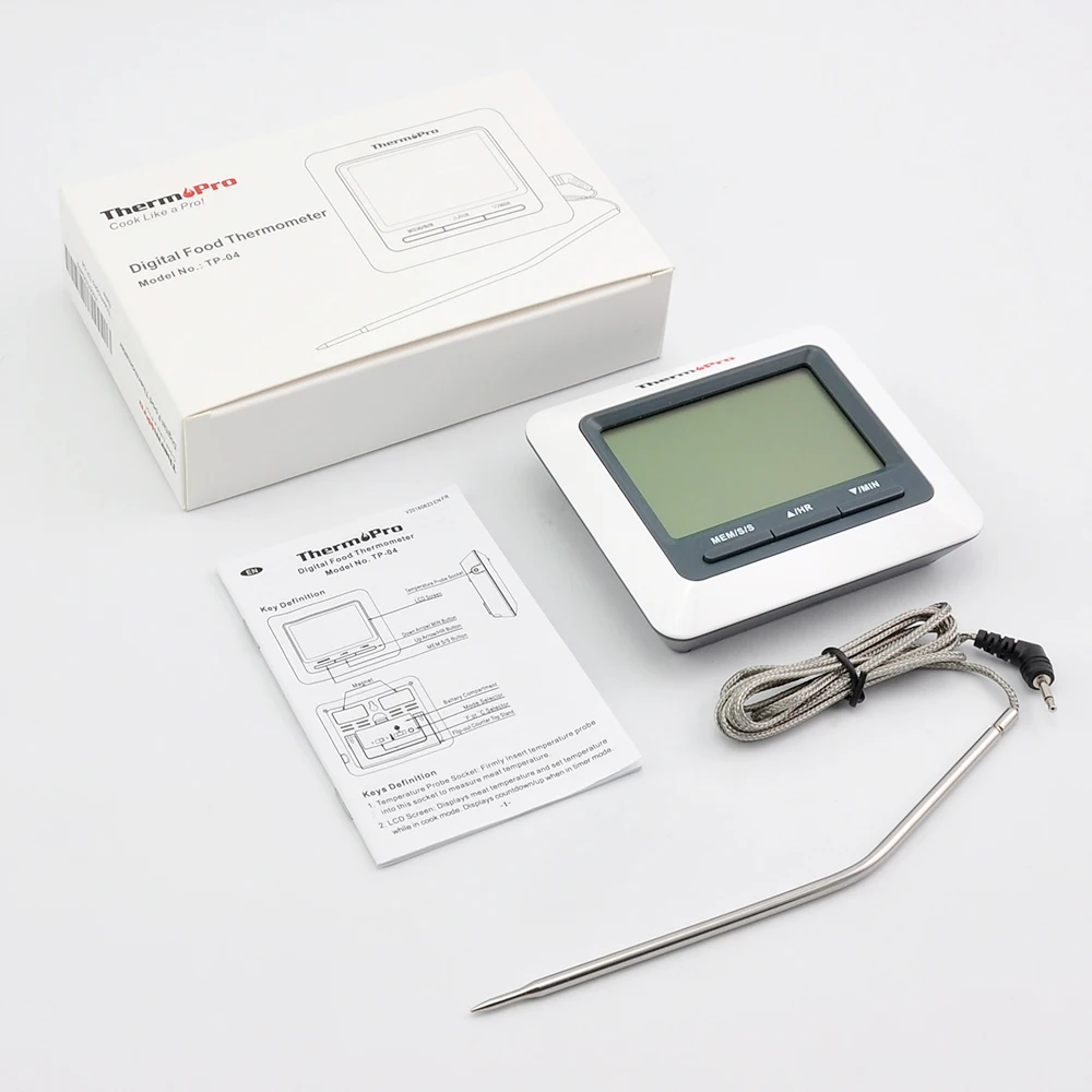 ThermoPro TP04 большой lcd цифровой термометр для приготовления мяса для гриля, духовки, барбекю, коптильни с зондом из нержавеющей стали