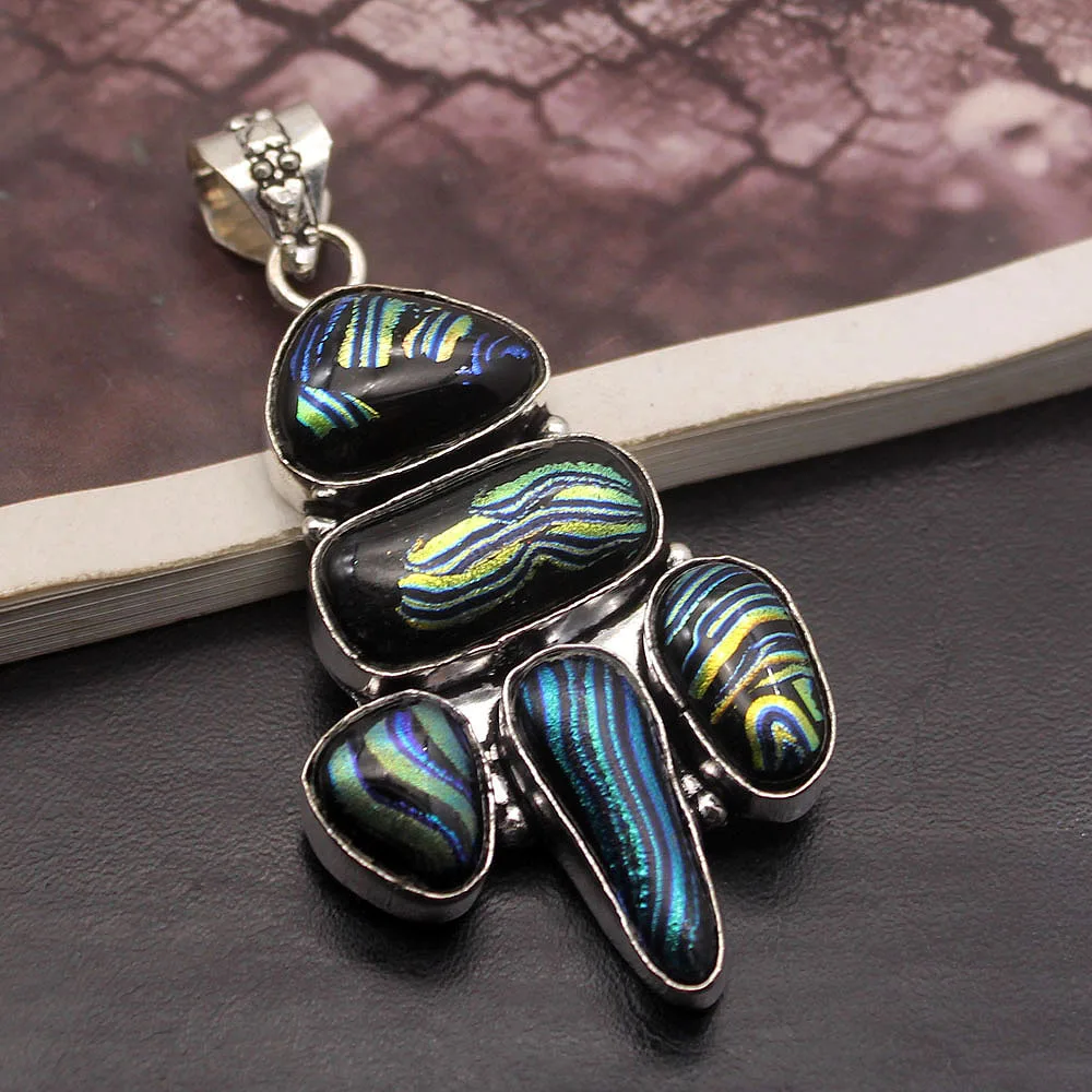 

Fashion Jewelry Vintage Unique Dichroic Glass 925 Sterling Silver Color New Charms Necklaces Pendant 68mm H213