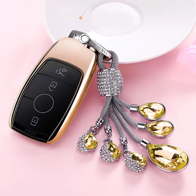 E-Gold keyring Мягкий ТПУ автомобиль дистанционного ключа чехол для Mercedes Benz E Class W213 E200 E260 E300 E320 защитный брелок держатель - Название цвета: E-Gold keyring