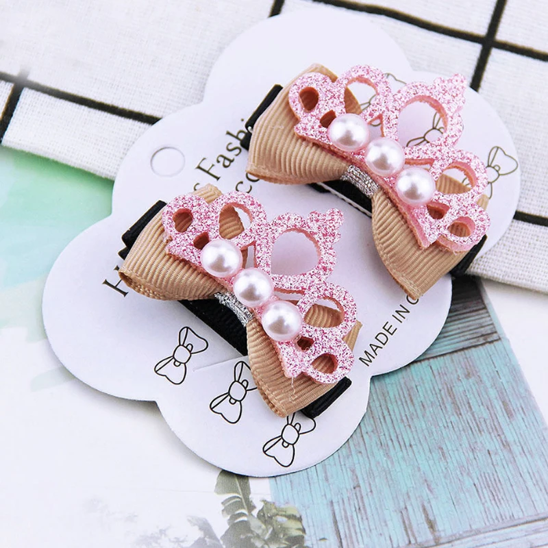 

Sale 1Pair Children Hair Clip Crown Hair accessories Headwear Baby Peal Bow Cute Girls Hairpins