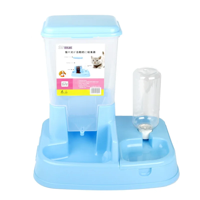 High Capacity Automatic Water Dispenser Feeder Cat Food Bowl Dog Double Bowl Best Selling Pet Supplies - Цвет: Синий