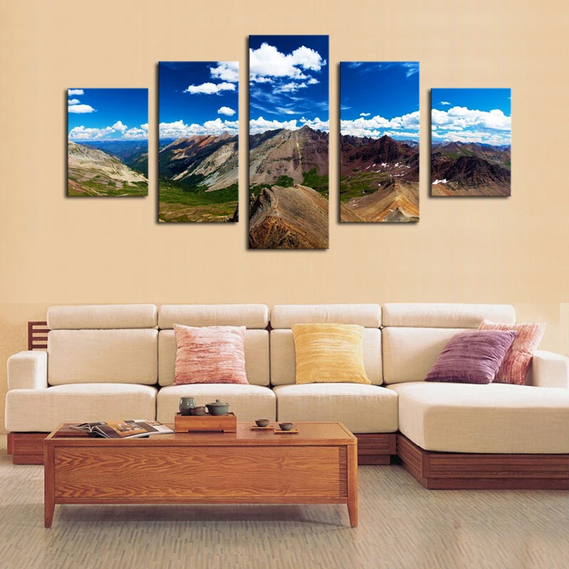 5 Panels HD White Clouds BLUE SKY Mountain Canvas Print Painting Artwork Wall Decorative Unframed For Living Room Decor | Дом и сад