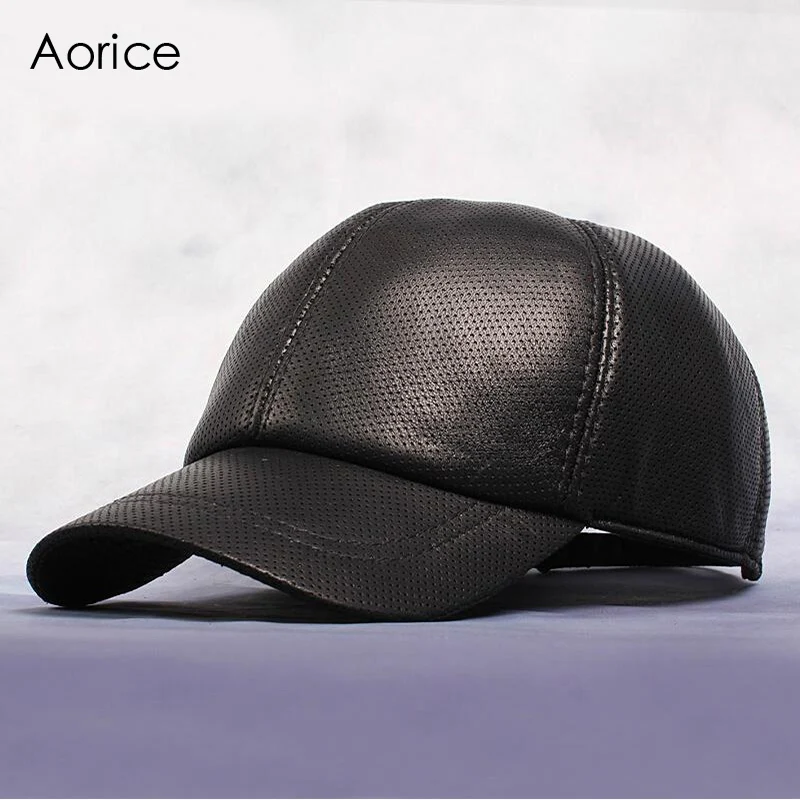 Aorice Genuine Leather Baseball Cap Mens Hats Keep Warm Caps Summer Solid Color Brown Black Leather Cap Leisure Fashion HL013