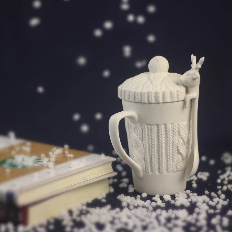Новинка рельефные кружева кофейные кружки с 3D Рождественский олень ложка и