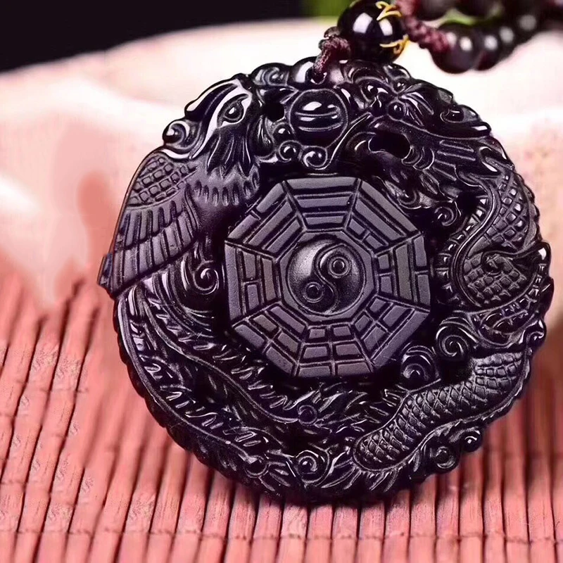 

Wholesale JoursNeige Scrub Black Natural Obsidian Stone Pendant Caved Longfeng Gossip Pendant Necklace Obsidian Fashion Jewelry