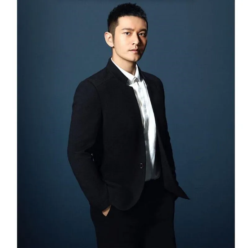 Шикарный мужской костюм с китайским воротником и пряжкой красивый для отдыха