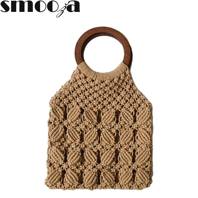 Богемные плетеные хлопковые сумочки SMOOZA из ротанга для женщин пляжные сумки