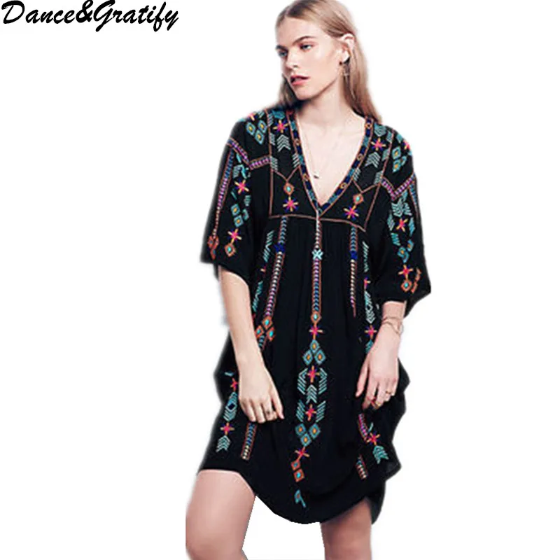 Платье в стиле бохо летнее черное платье с вышивкой шикарное Брендовое женское