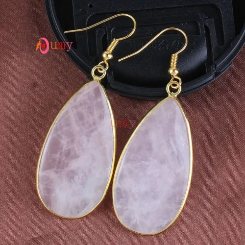 Rose Quartz Светильник из крафт-бусин, цвета желтого золота, смешанный кварцевый камень, элегантный стиль, серьги-капли в виде слезы ангела для женщин, дизайнерские ювелирные изделия - Окраска металла: Rose Quartz