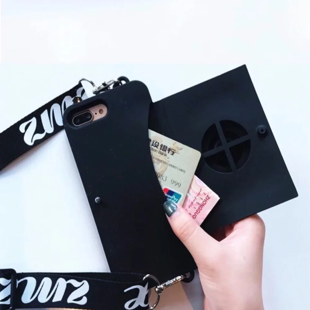 Модный 3D Ретро кошелек-камера Чехол-подставка для телефона для iPhone XS MAX 7 8 6 6s Plus X Мягкая силиконовая задняя крышка с ремешком