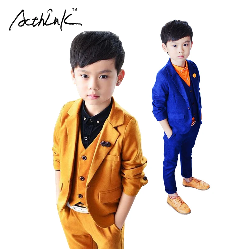 

ActhInK New Kids 3PCS Vest+Pant+Blazer Solid Suit for Boys Formal Party Dress Suit with Breastpin Flower Boys Wedding Suit,MC023