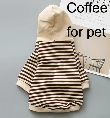 coffee for pet Новое поступление, семейная французская одежда для бульдога, футболка для домашних животных толстовки с капюшоном в полоску с изображением кота пальто для собак одежда для родителей и собак одежда для собак - Цвет: coffee for pet