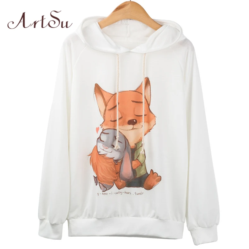 Арцу 2017 Для женщин Толстовки мультфильм лиса Ник Джуди печати кофты Плюс Размеры