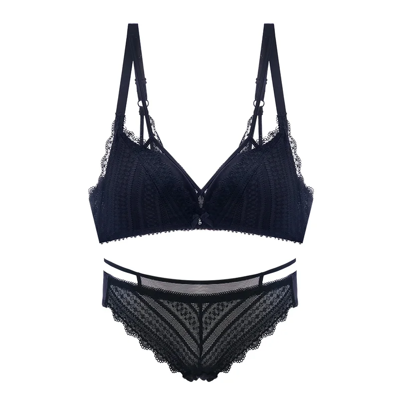 black bra set Meizimei комплект с бюстгальтером, тонкое кружевное короткое сексуальное белье, цветочный бюстгальтер, бюстгальтер для молодых девушек, бюстгальтер для женщин, супер пуш-ап трусики, маленькая грудь - Цвет: black bra set