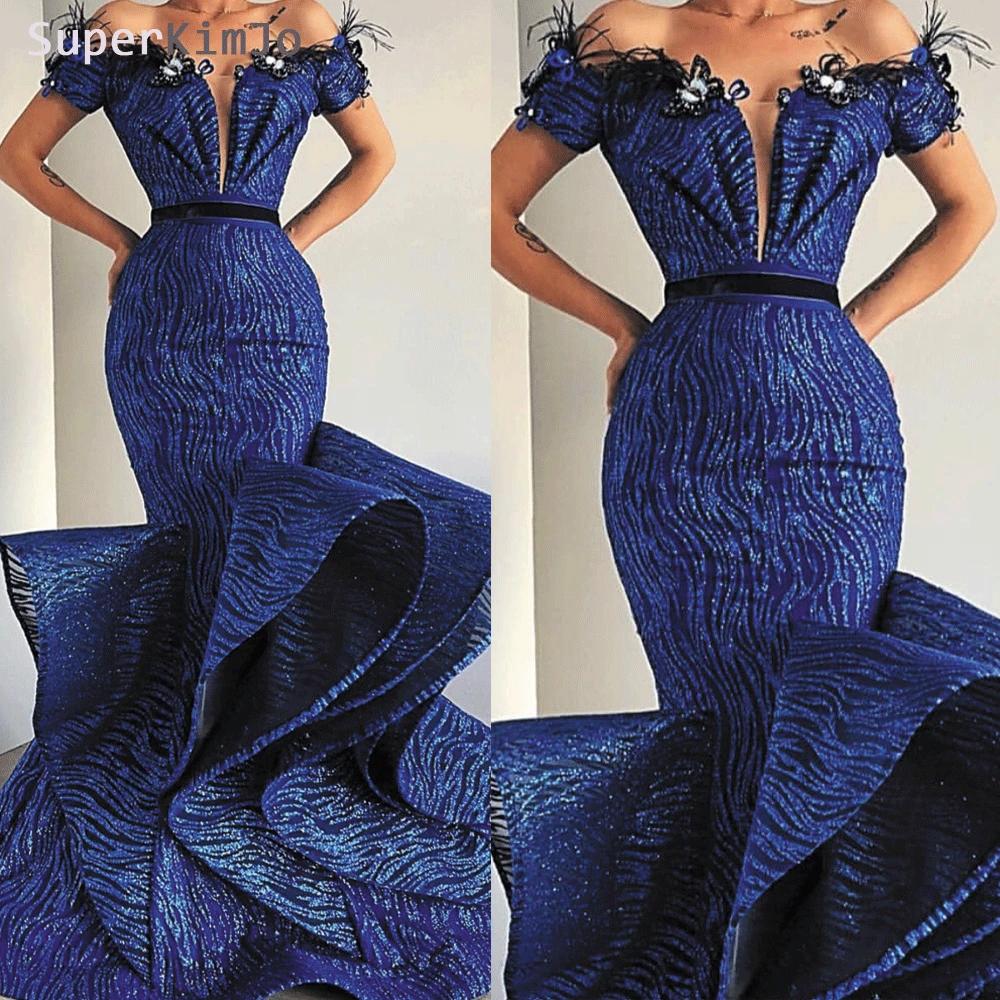 

SuperKimJo Vestido Longo Festa Sparkle Mermaid Evening Dresses Long Royal Blue Elegant Off the Shoulder Evening Gown